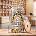 9BUTERFLY Sunflower Leopard Coffee Glass Mug 16oz Bamboo Lid Straw by Deal US