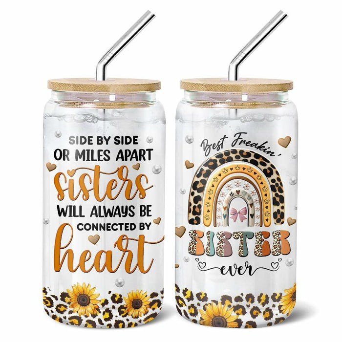 9BUTERFLY Sunflower Leopard Coffee Glass Mug 16oz Bamboo Lid Straw by Deal US