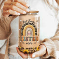 9BUTERFLY Sunflower Leopard Coffee Glass Mug 16oz Bamboo Lid Straw by Deal US