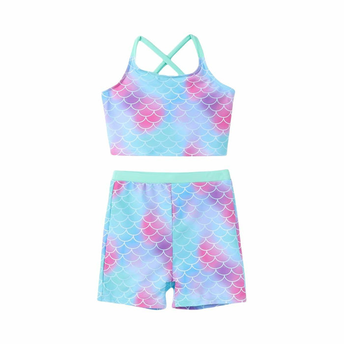 PATPAT Girls 2-Piece Tankini Swimsuit Set Light Green Fish Mermaid Size 6-7 by Deal US