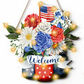 Wayyogh 4th of July Door Sign 11.4in Wooden Flag Flower Wreath Red Blue by Deal US