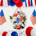 Wayyogh 4th of July Door Sign 11.4in Wooden Flag Flower Wreath Red Blue by Deal US