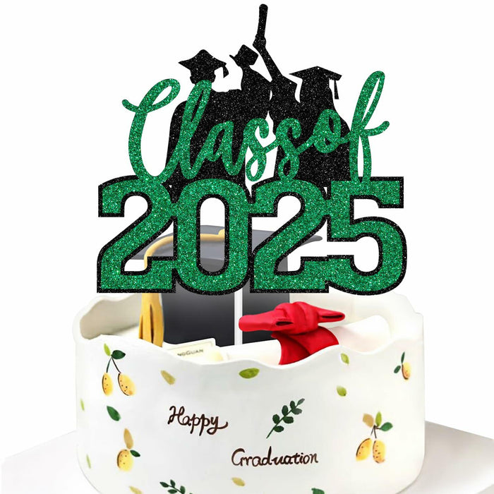 RLXPT Class of 2025 Cake Topper Graduation Party Decor Black Green Glitter by Deal US