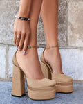 VETASTE Womens Platform Chunky Heels Ankle Strap Pumps Khaki by Deal US