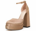 VETASTE Womens Platform Chunky Heels Ankle Strap Pumps Khaki by Deal US