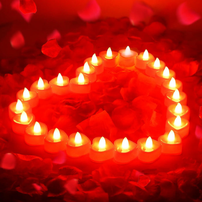 [Like New] LSVGSAK Romantic LED Candle Lights & 1000pcs Red Rose Petals Set by Deal US