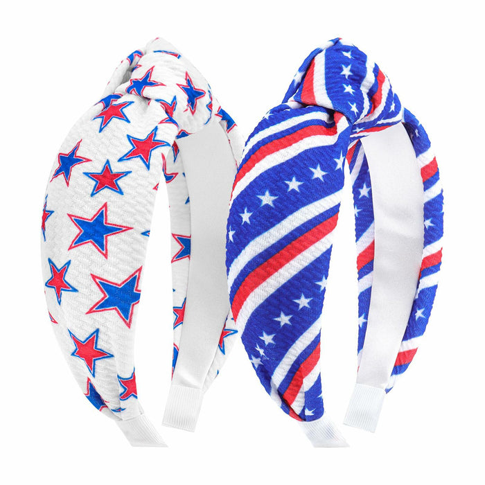 YanJie 4th of July Blue Stars Knotted Wide Headband Women Girls by Deal US