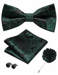 RBOCOTT Men’s Paisley Bow Tie Pocket Square Lapel Pin Cufflinks Set Green by Deal US