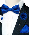 RBOCOTT Royal Blue Paisley Bow Tie Pocket Square Lapel Pin Cufflinks One Size by Deal US