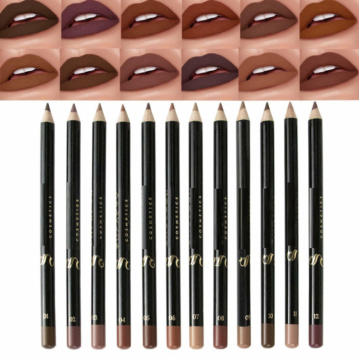 MAEPEOR Nude Lip Liner Set 12 Colors Matte Waterproof Long Lasting 1.06oz by Deal US