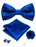 RBOCOTT Royal Blue Paisley Bow Tie Pocket Square Lapel Pin Cufflinks One Size by Deal US