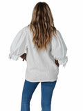 KINLONSAIR Women’s Puff Sleeve V-Neck Knit Top Lightweight White Shirt by Deal US