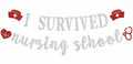 RLXPT I Survived Nursing School Banner Silver Red Congrats Nurse RN Grad 2025 by Deal US