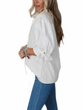 KINLONSAIR Women’s Puff Sleeve V-Neck Knit Top Lightweight White Shirt by Deal US