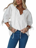 KINLONSAIR Women’s Puff Sleeve V-Neck Knit Top Lightweight White Shirt by Deal US