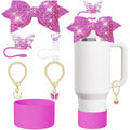 RNFVJH 6 Pcs Pink Butterfly Bow Ties Diamond & Butterfly Straw Toppers by Deal US