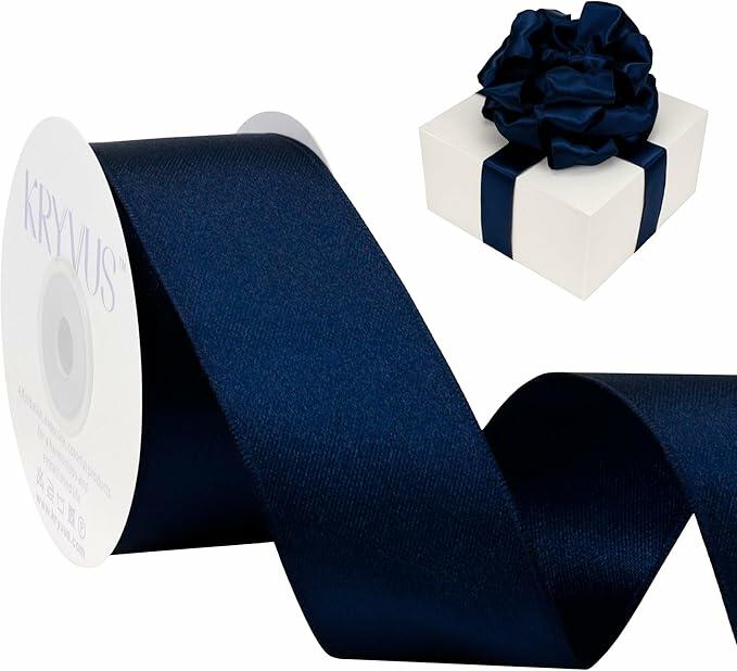 Traico 1.5" Navy Blue Satin Wired Ribbon 20 Yards for Christmas Wedding by Deal US