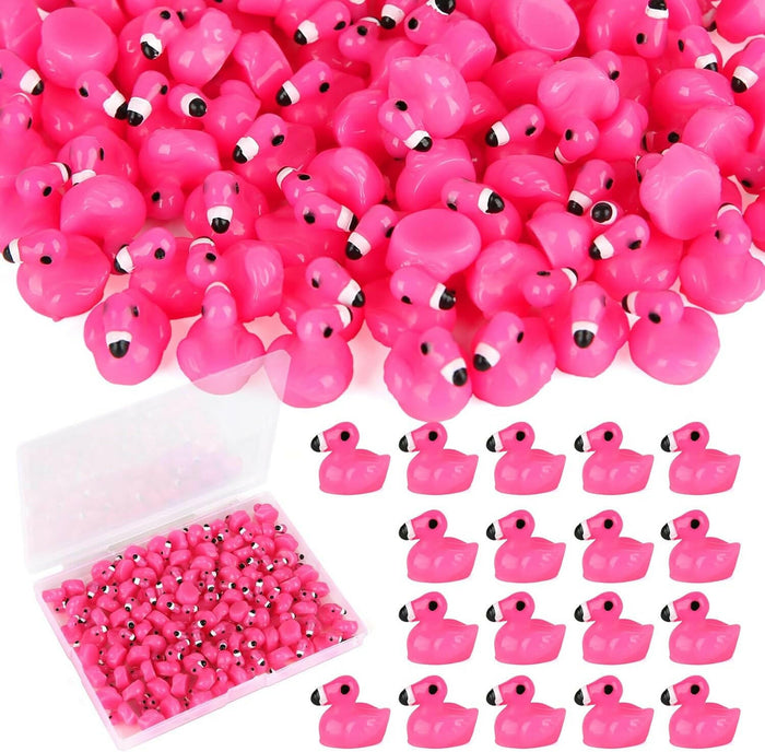 TOUCH TOP 100Pcs Mini Flamingo Resin Ducks Pink Figurine Tiny Animals Set by Deal US