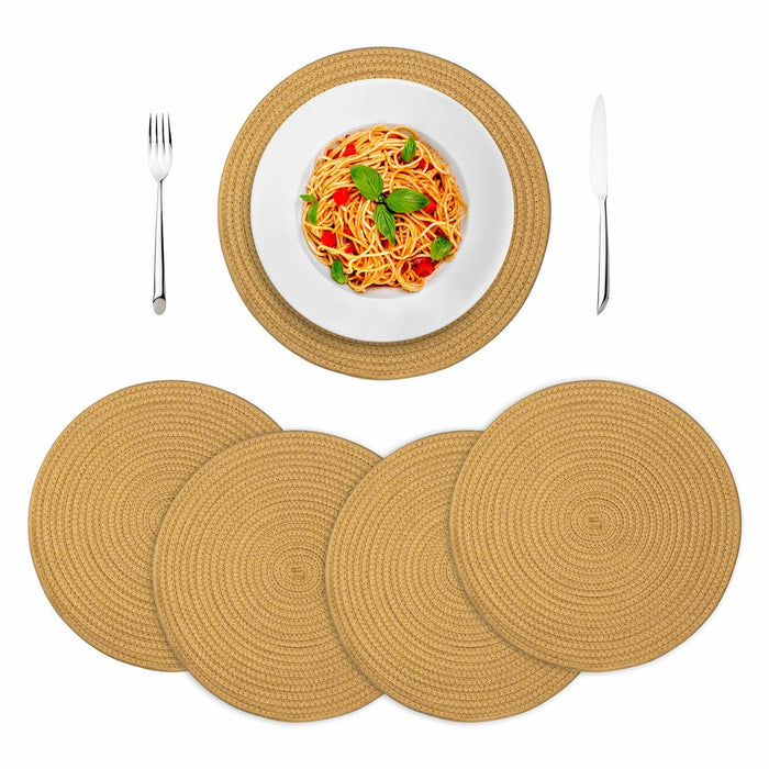WEAVELYRICS 15" Round Braided Cotton Placemats Brown Set of 4 by Deal US