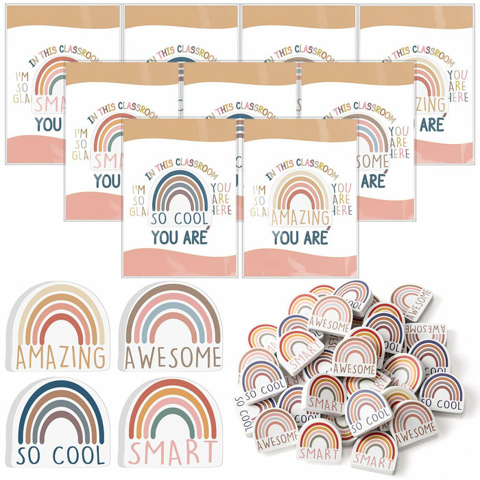 Feifeiya 80 Sets Rainbow Inspirational Erasers with Motivational Cards Colorful by Deal US