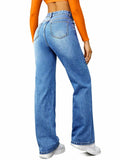 FUNUCA Women’s High Waist Wide Leg Stretch Denim Jeans Blue Size 8 by Deal US