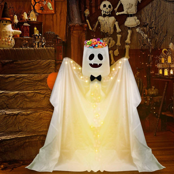 Waybas Ghost Halloween Candy Bowl LED Lights Outdoor 47" Tall White by Deal US
