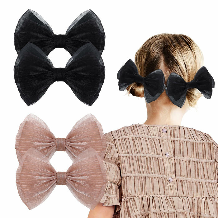 YanJie Baby Girls Hair Bows Pink Blue Tulle Lace Clips Pack of 2 by Deal US