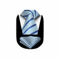HISDERN Mens Silk Striped Necktie & Handkerchief Set Light Green Size 8.5cm by Deal US