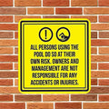 Eletina Street Sign Liability Swimming Pool Warning Aluminum Metal 8x8 Inch by Deal US