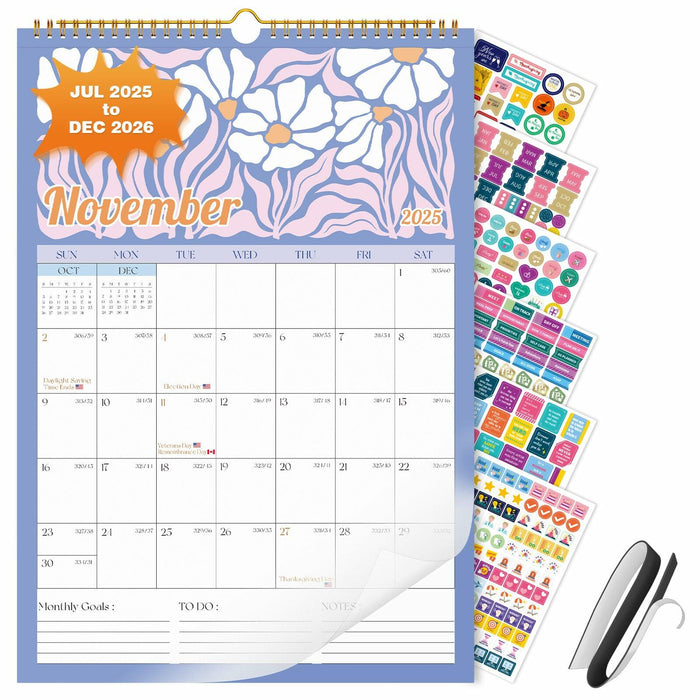 EYROZILL 2025 Wall Calendar Planner Spiral Bound 12x17 Marble Jul25-Dec26 by Deal US