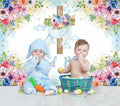 God Bless Backdrop Boy Blue Floral Baptism Party Decoration 7x5FT by Deal US