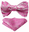 HISDERN Pink Floral Paisley Polyester Bow Tie & Pocket Square Set Size One Size by Deal US