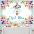 God Bless Backdrop Boy Blue Floral Baptism Party Decoration 7x5FT by Deal US
