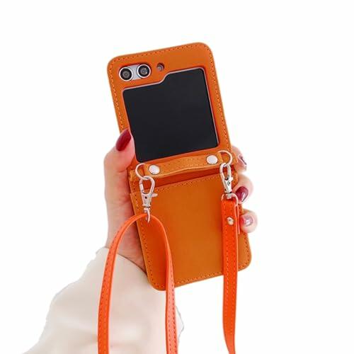 Duboby Samsung Galaxy Z Flip 6 Case Card Holder Lanyard Hinge Protection Orange by Deal US