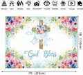 God Bless Backdrop Boy Blue Floral Baptism Party Decoration 7x5FT by Deal US