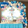 God Bless Backdrop Boy Blue Floral Baptism Party Decoration 7x5FT by Deal US
