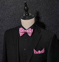 HISDERN Pink Floral Paisley Polyester Bow Tie & Pocket Square Set Size One Size by Deal US