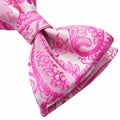 HISDERN Pink Floral Paisley Polyester Bow Tie & Pocket Square Set Size One Size by Deal US
