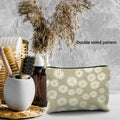 Likjad Sage Green Linen Cosmetic Bag Daisy Decor by Deal US