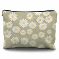 Likjad Sage Green Linen Cosmetic Bag Daisy Decor by Deal US