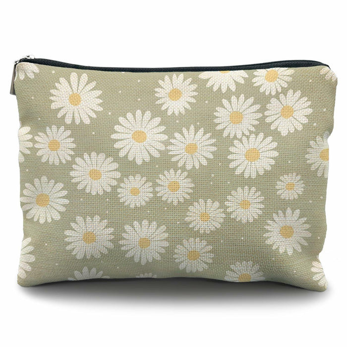Likjad Sage Green Linen Cosmetic Bag Daisy Decor by Deal US