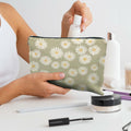 Likjad Sage Green Linen Cosmetic Bag Daisy Decor by Deal US
