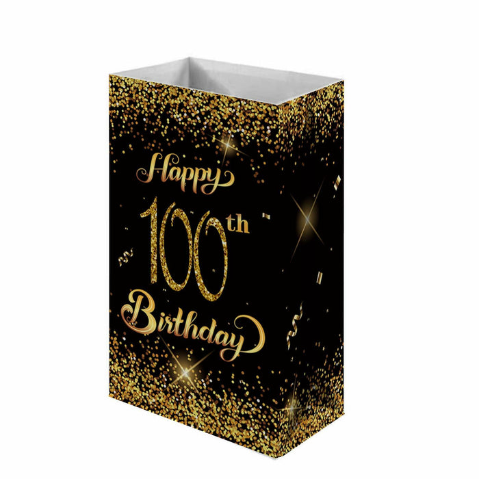 MAGJUCHE 100th Birthday Gift Bags 12pcs Gold Black Polka Dots Paper by Deal US