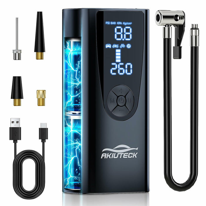 Akiuteck Portable Tire Inflator 150 PSI Cordless Air Pump Black 20000mAh by Deal US