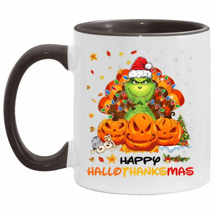 AdamLongStore Happy Hallothanksmas Fall Accent Mug 11oz White/Black by Deal US