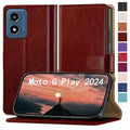 RingPi Moto G 5G 2024 Leather RFID Wallet Case Brown 3 Card Slots by Deal US