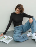 C202 Women's Long Sleeve Crew Neck Slim Fit Top Soot Size X-Small by Deal US