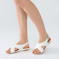 UBFEN Womens Flat Sandals Arch Support Adjustable Slingback White Size 10 by Deal US