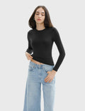 C202 Women's Long Sleeve Crew Neck Slim Fit Top Soot Size X-Small by Deal US