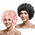 yqswstl 2Pc Silk Bonnet Satin Hair Wrap Tie Band Adjustable Pink+Black by Deal US